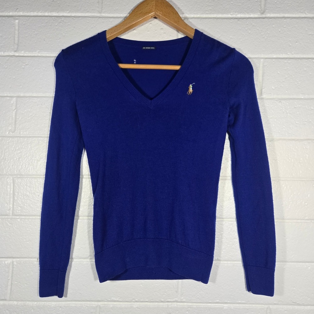 Vtg Polo Ralph Lauren‎ Sweater Small Cobalt Merino Wool Flesh Pony Prep Academia